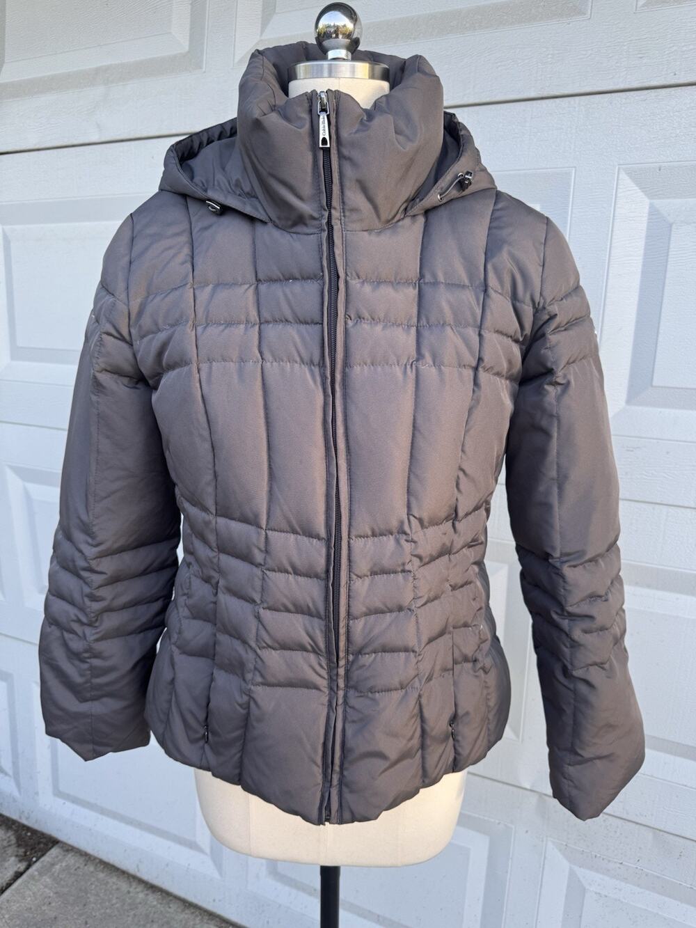 Calvin Klein Gray Puffer Jacket Hooded Sz P Medium M Womens